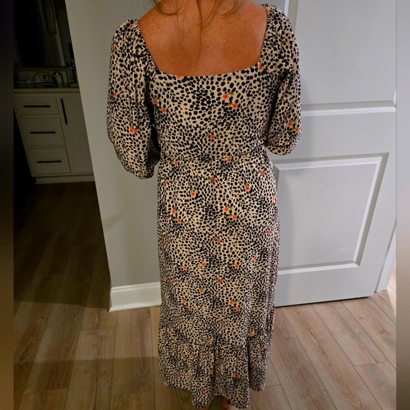 Smith & Quinn Leopard Floral Print Marigold Ruffle Long Sleeve Midi Dress Small - Picture 2 of 10